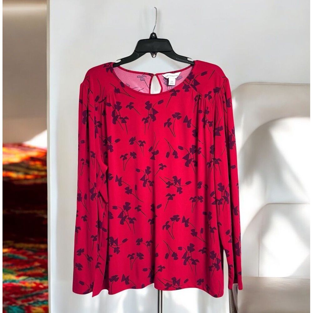 Liz Claiborne Top Blouse Tunic Style Floral Print Long Sleeves Round‎ Neck